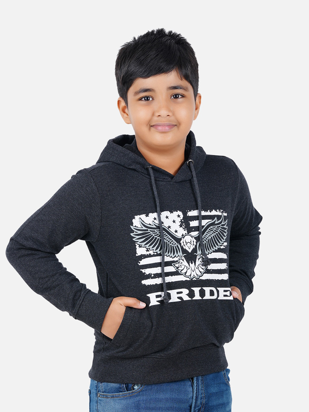 PRIDE APPAREL Boys Black Printed Hooded Sweatshirt