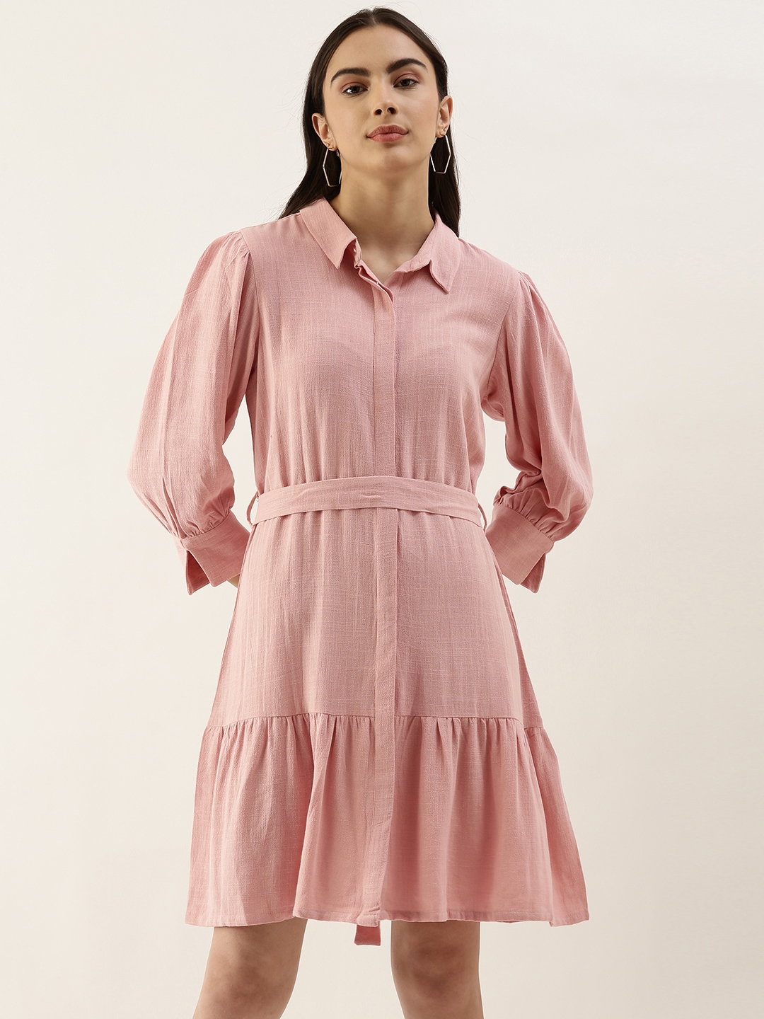 AND Wome Pink Solid A-Line Dress