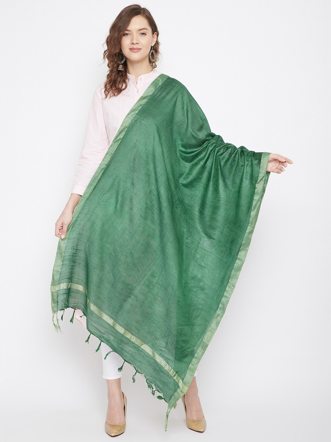 Clora Creation Green & Gold-Toned Dupatta with Zari