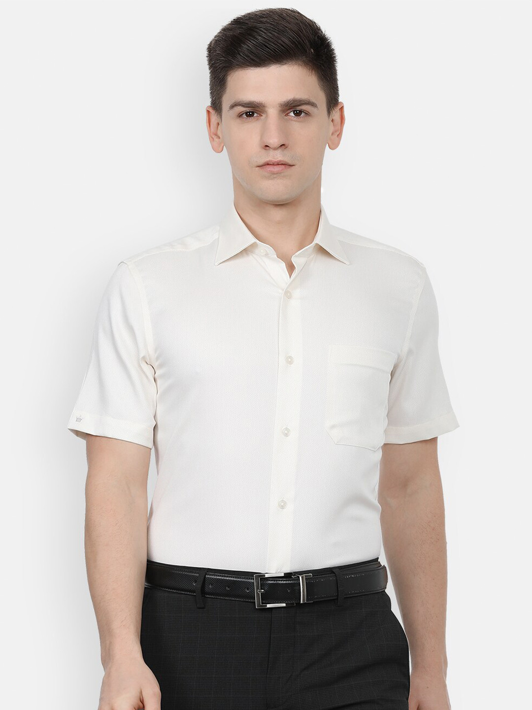 Louis Philippe Permapress Men Cream-Coloured Wrinkle Free Formal Shirt