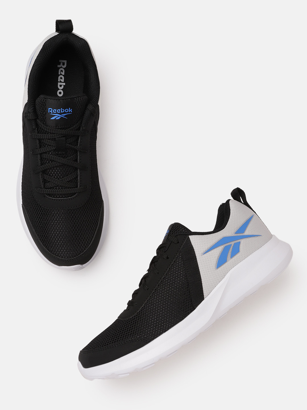 Reebok Men Black & Grey Woven Design & Colourblocked Edge Identity Running Shoes