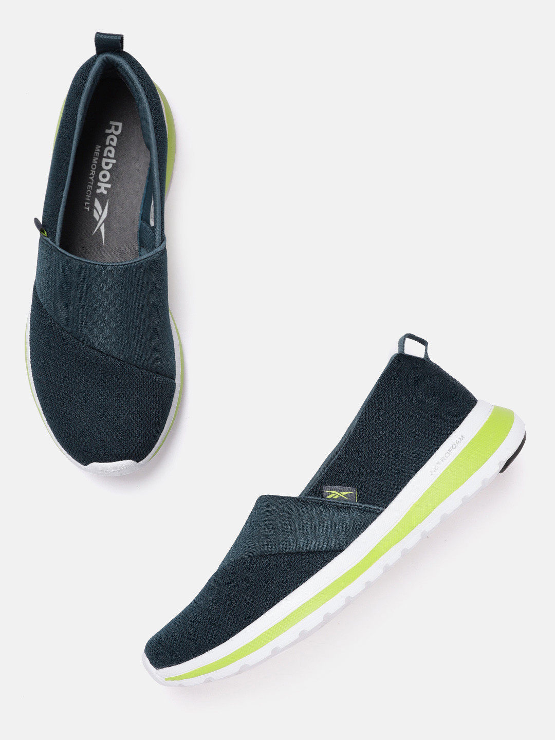 Reebok Men Navy Blue & Green Woven Design Fortune Walker Shoes