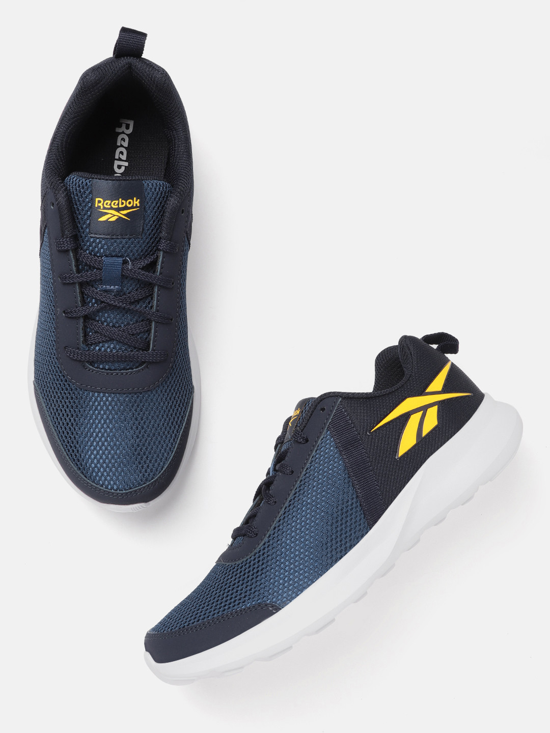 Reebok Men Navy Blue & Yellow Edge Identity Woven Design Running Shoes