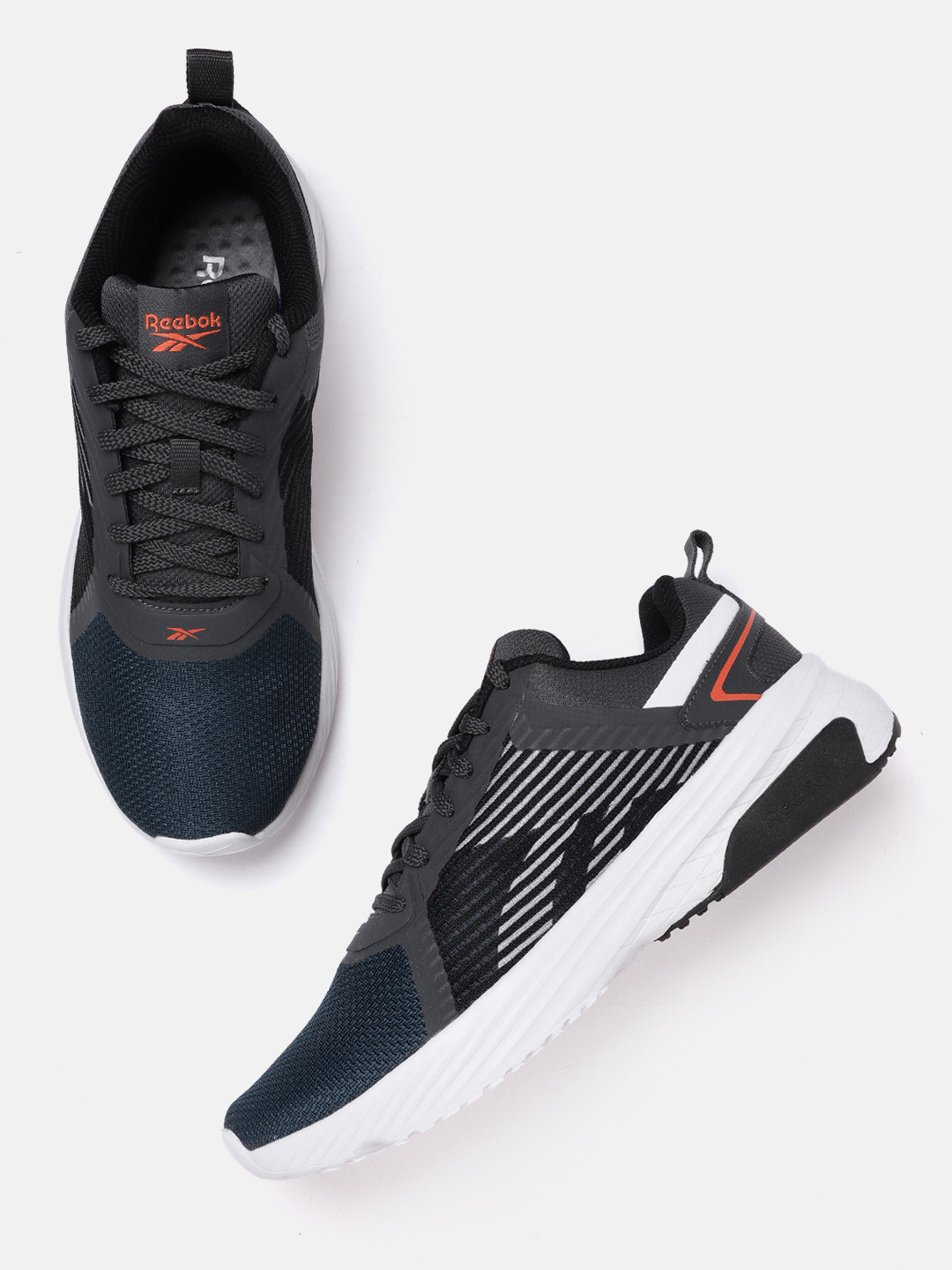 Reebok Men Teal Blue & Black Woven Design Allen Town Running Shoes