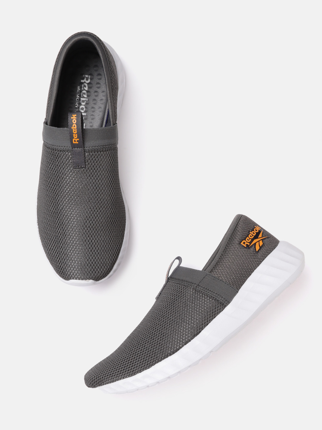 Reebok Men Charcoal Grey Woven Design Ease Slip-On Walking Shoes