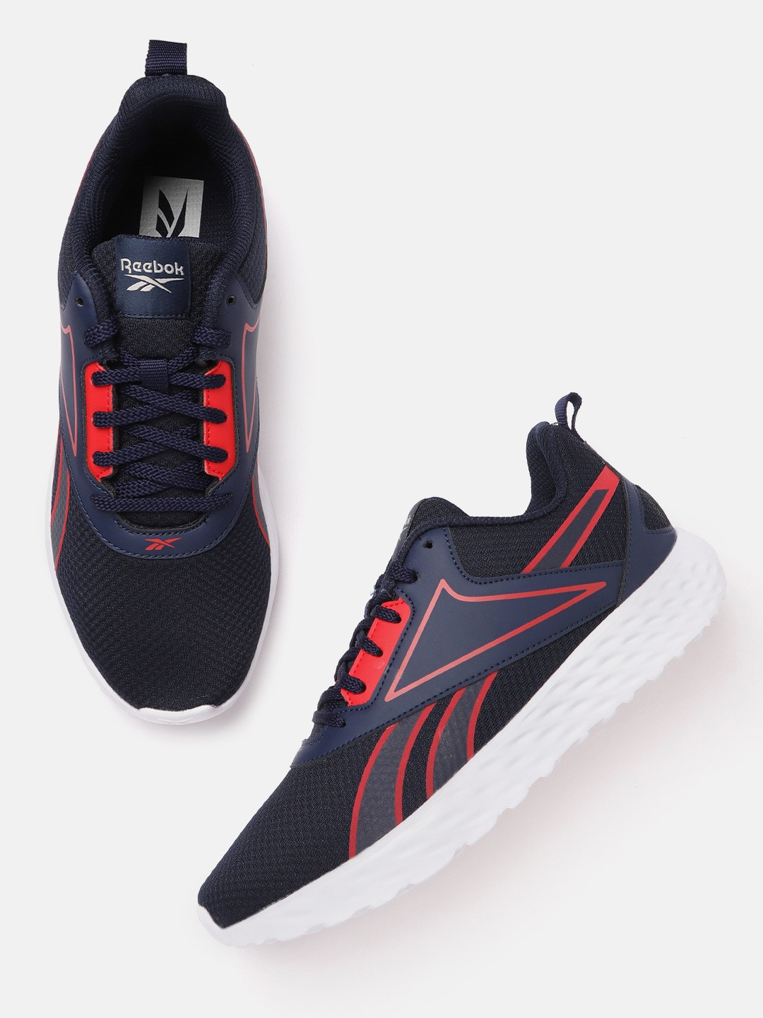 Reebok Men Navy Blue & Red Hatton Woven Design Running Shoes