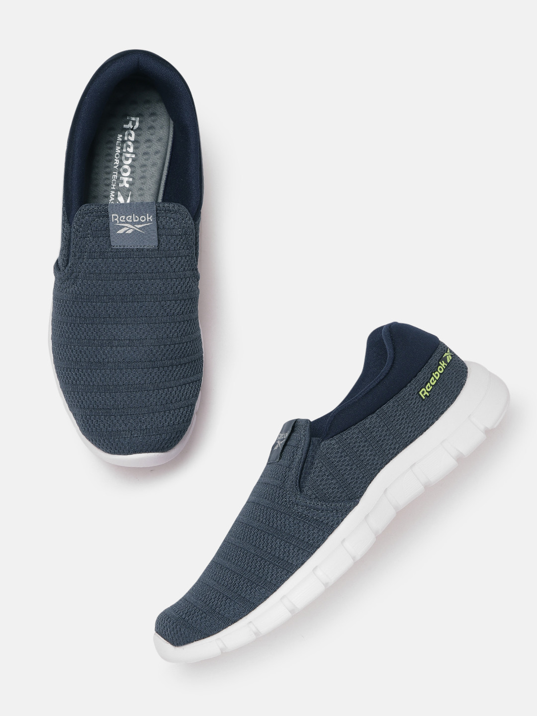 Reebok Men Blue Woven Design Leap Slip-On Walking Shoes