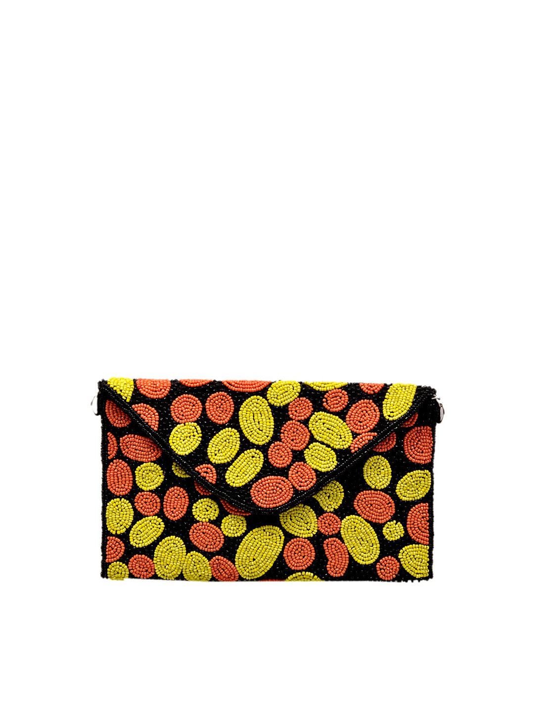 REZZY Women Black & Yellow Embroidered Envelope Clutch