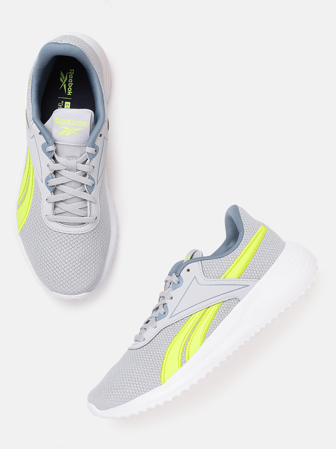 Reebok Men Grey & Lime Green Woven Design Lite 3.0 Running Shoes