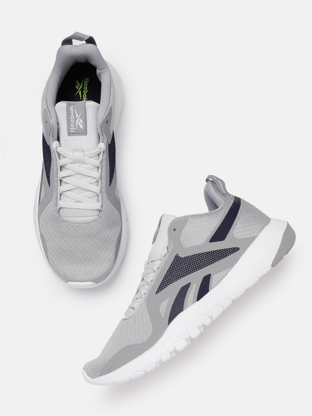 Reebok Men Grey & Navy Blue Woven Design Flexagon Force 3.0 Training Shoes