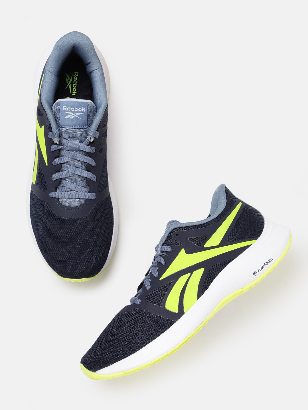 Reebok Men Navy Blue & Lime Green Woven Design Runner 5.0 Shoes