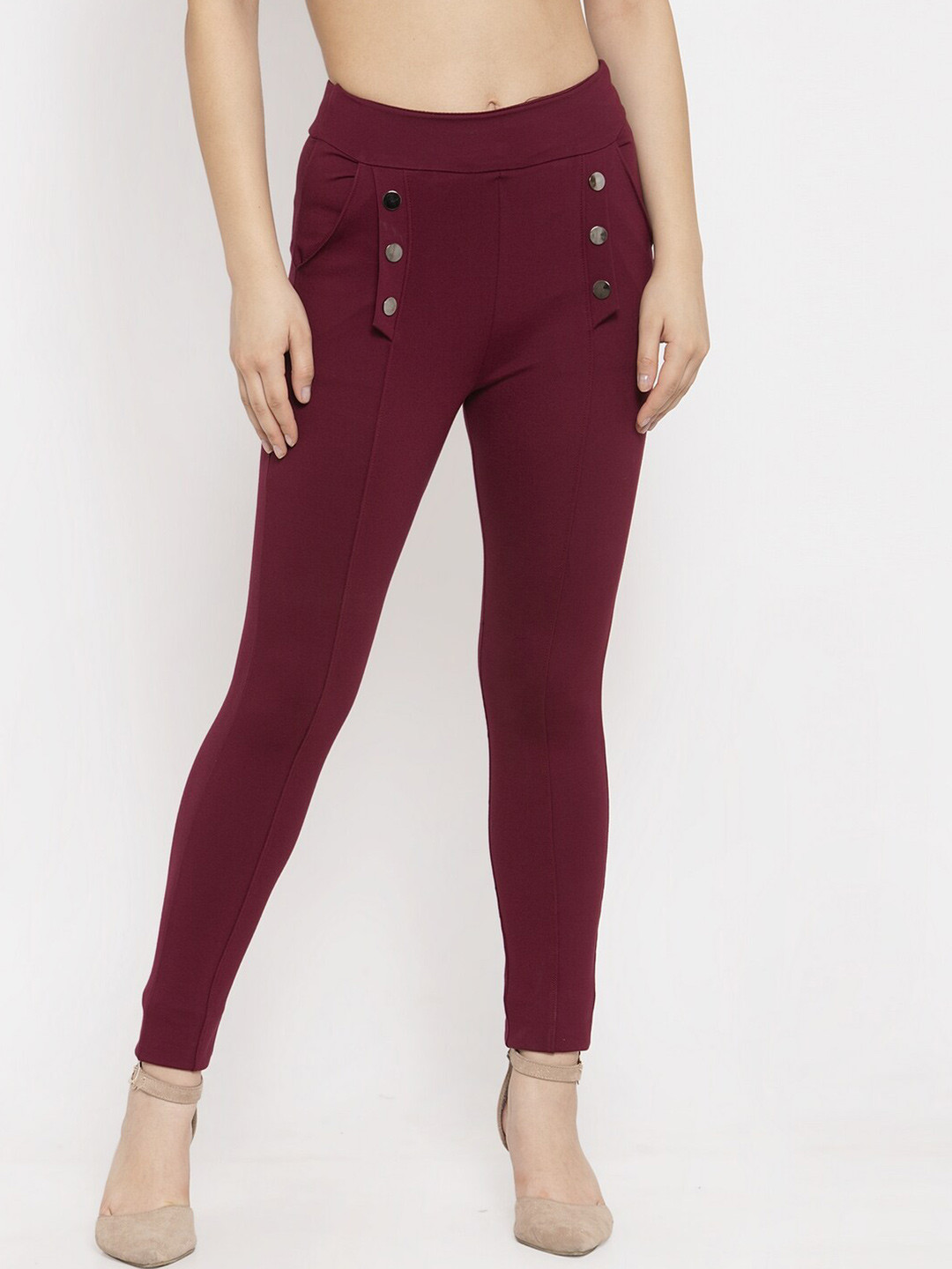 Clora Creation Women Maroon Solid Jeggings