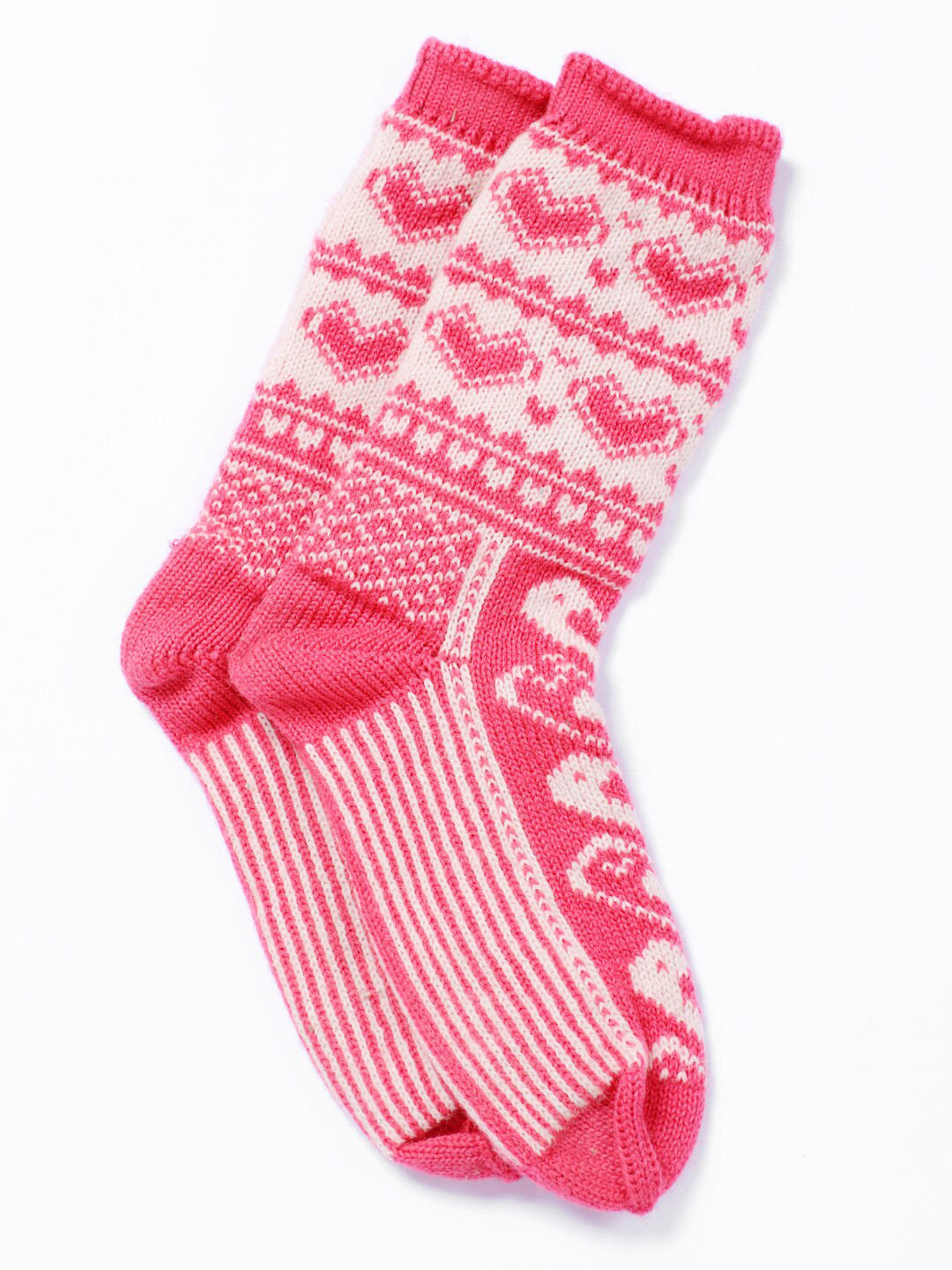 Bharatasya Women Pink & White Patterned Above Ankle Socks