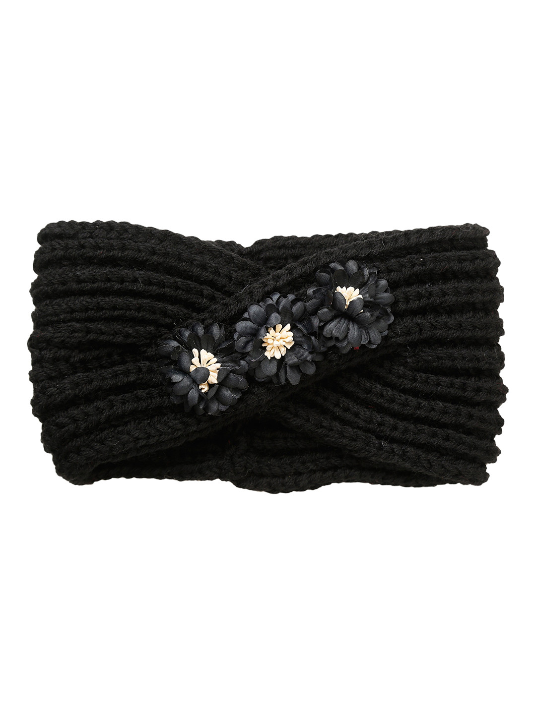 FabSeasons Women Black Embellished Acrylic Woolen Skull Stretch Chill Wrap Headband