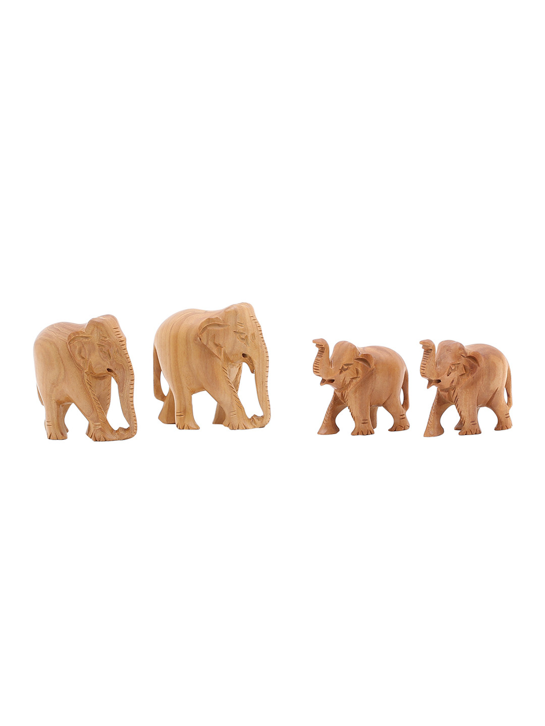 RDK Elephant Upper Trunk Pair Beige Wood Natural Living Room Set of 4 Tiny Showpieces - 3 Inches