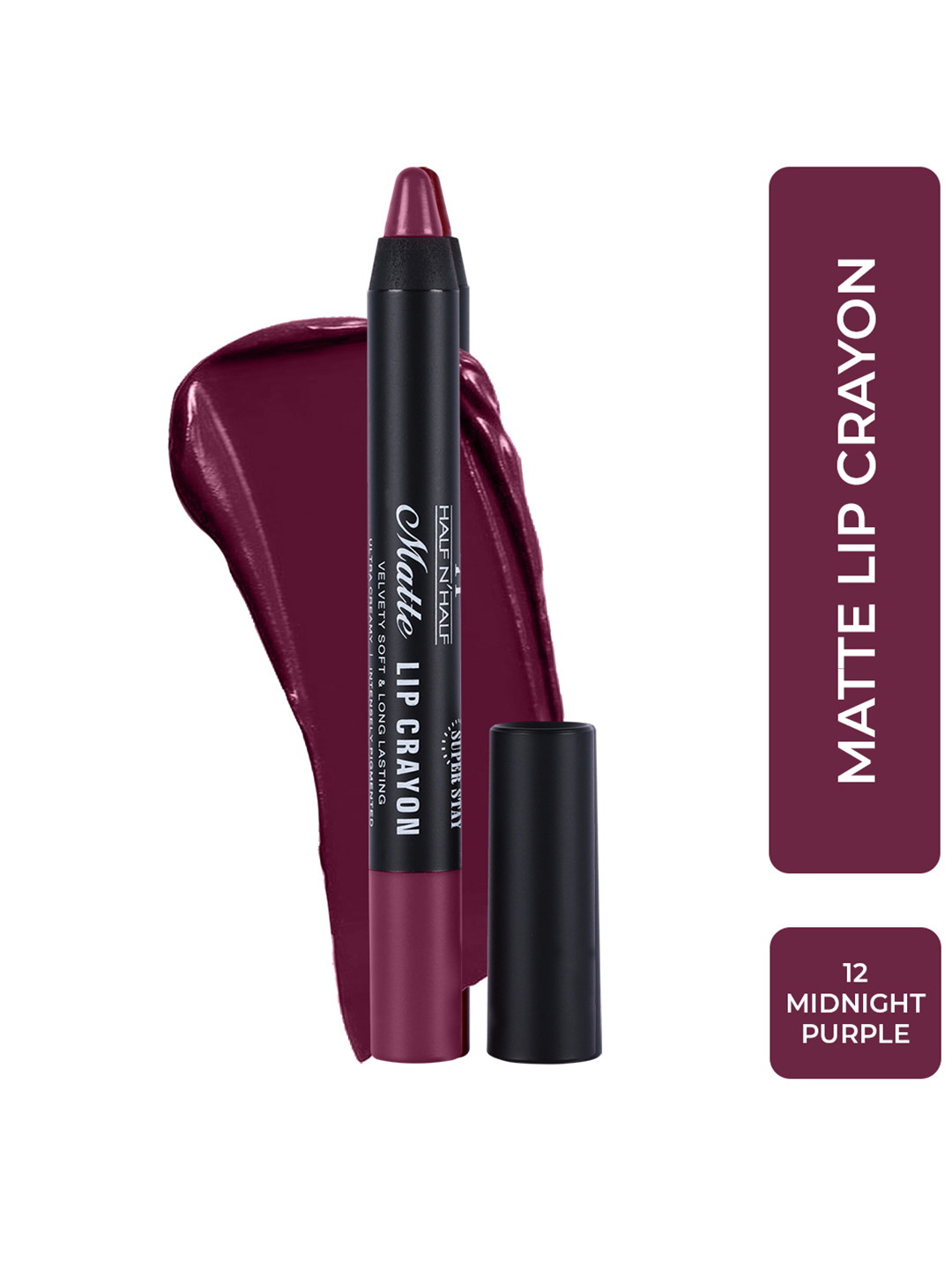 Half N Half Velvet Soft & 24Hrs Long Lasting Matte Lip Crayon - 12 Midnight Purple
