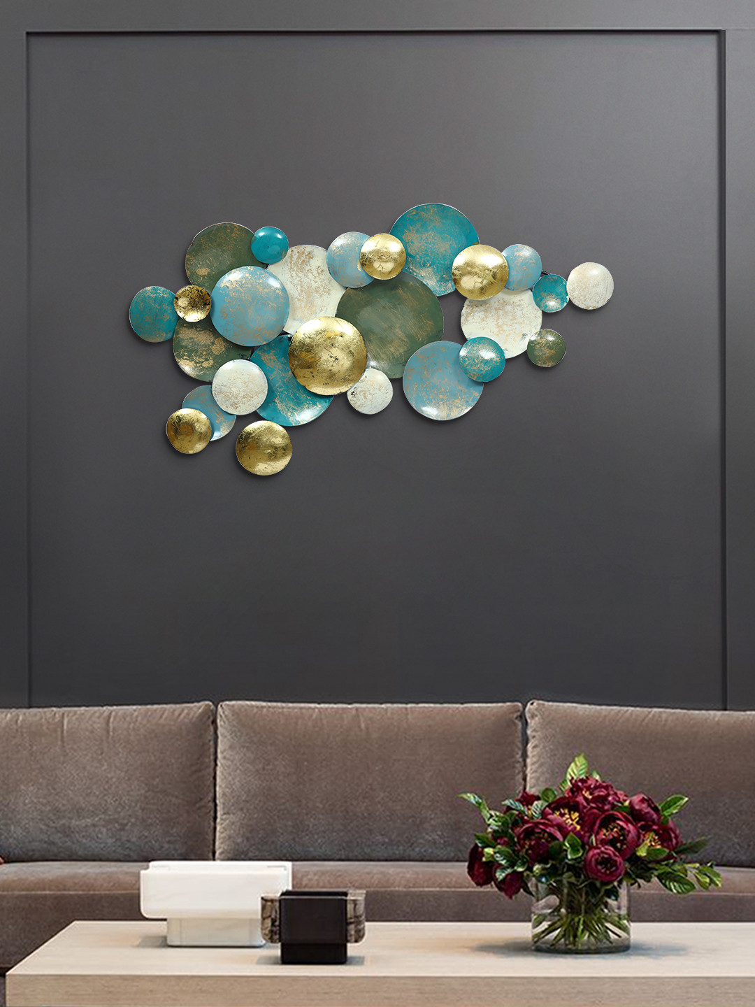 Aapno Rajasthan Contemporary with circles Wood Glossy Hall Wall Hangings-34.6In
