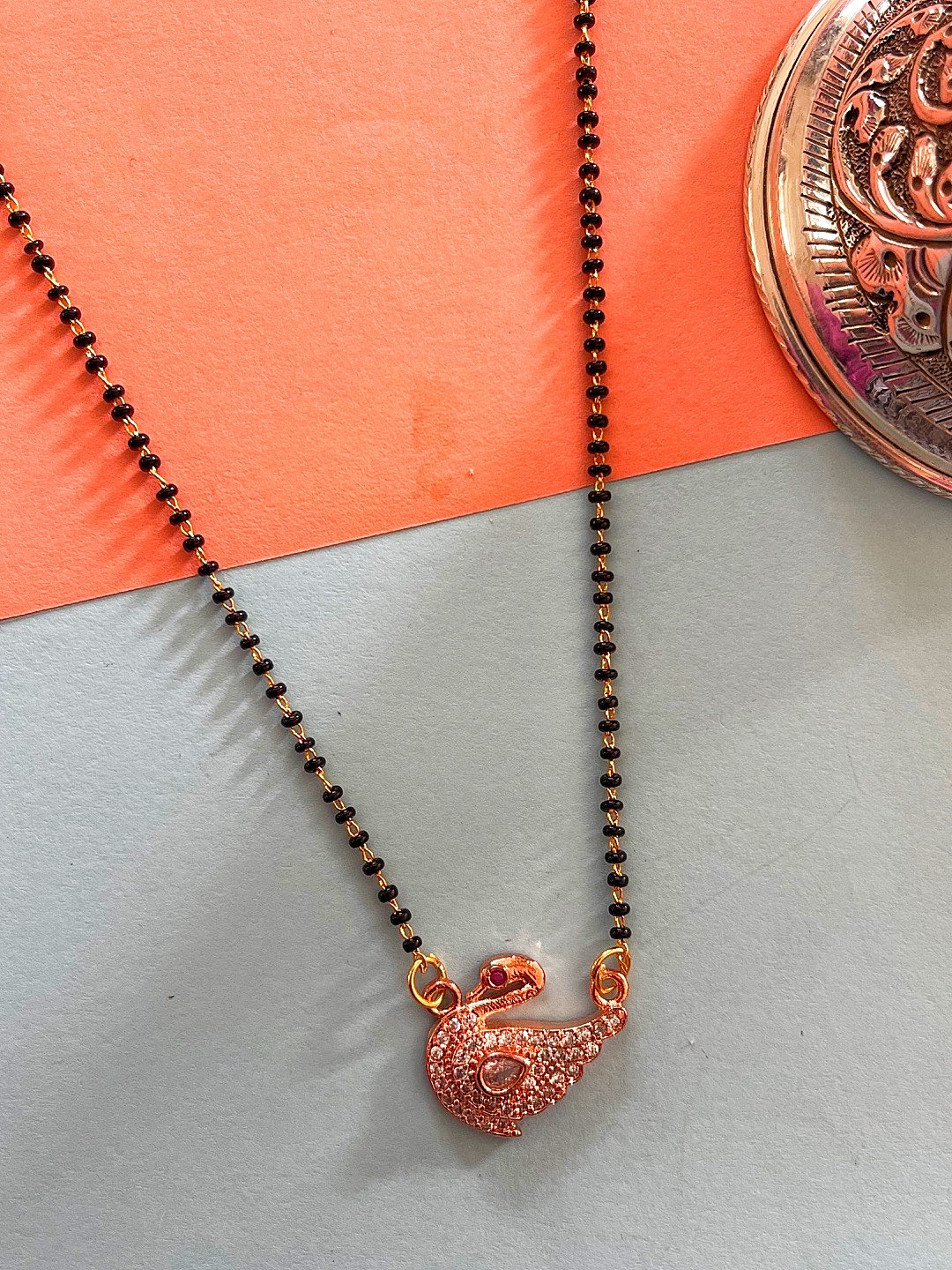 Digital Dress Room Rose Gold-Plated White & Black Studded & Beaded Mangalsutra