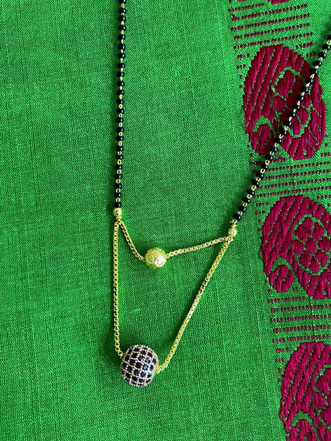 Digital Dress Room Rose Gold-Plated Black Beaded Mangalsutra