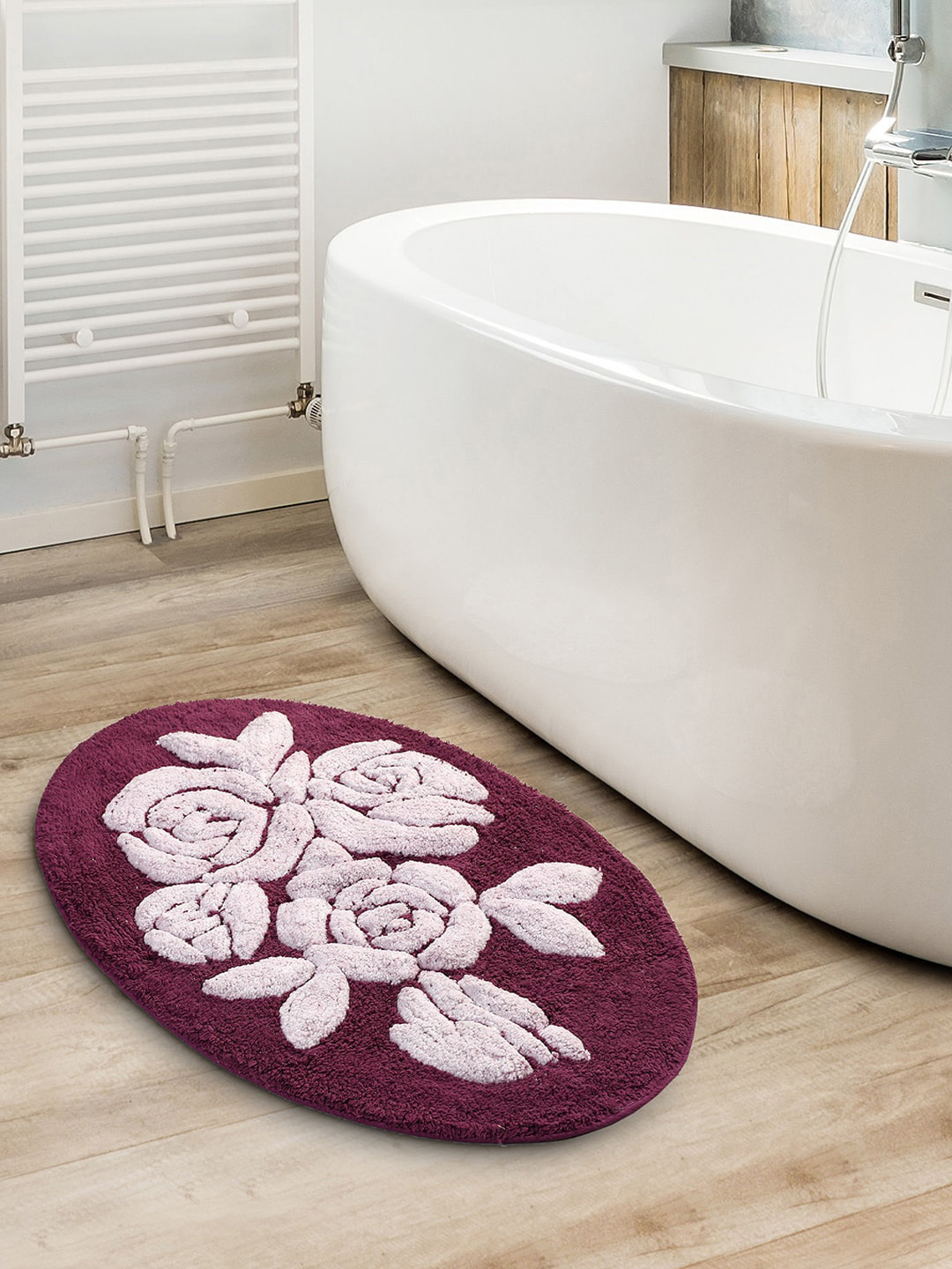 Saral Home Purple & White Patterned 210 GSM Bath Rug