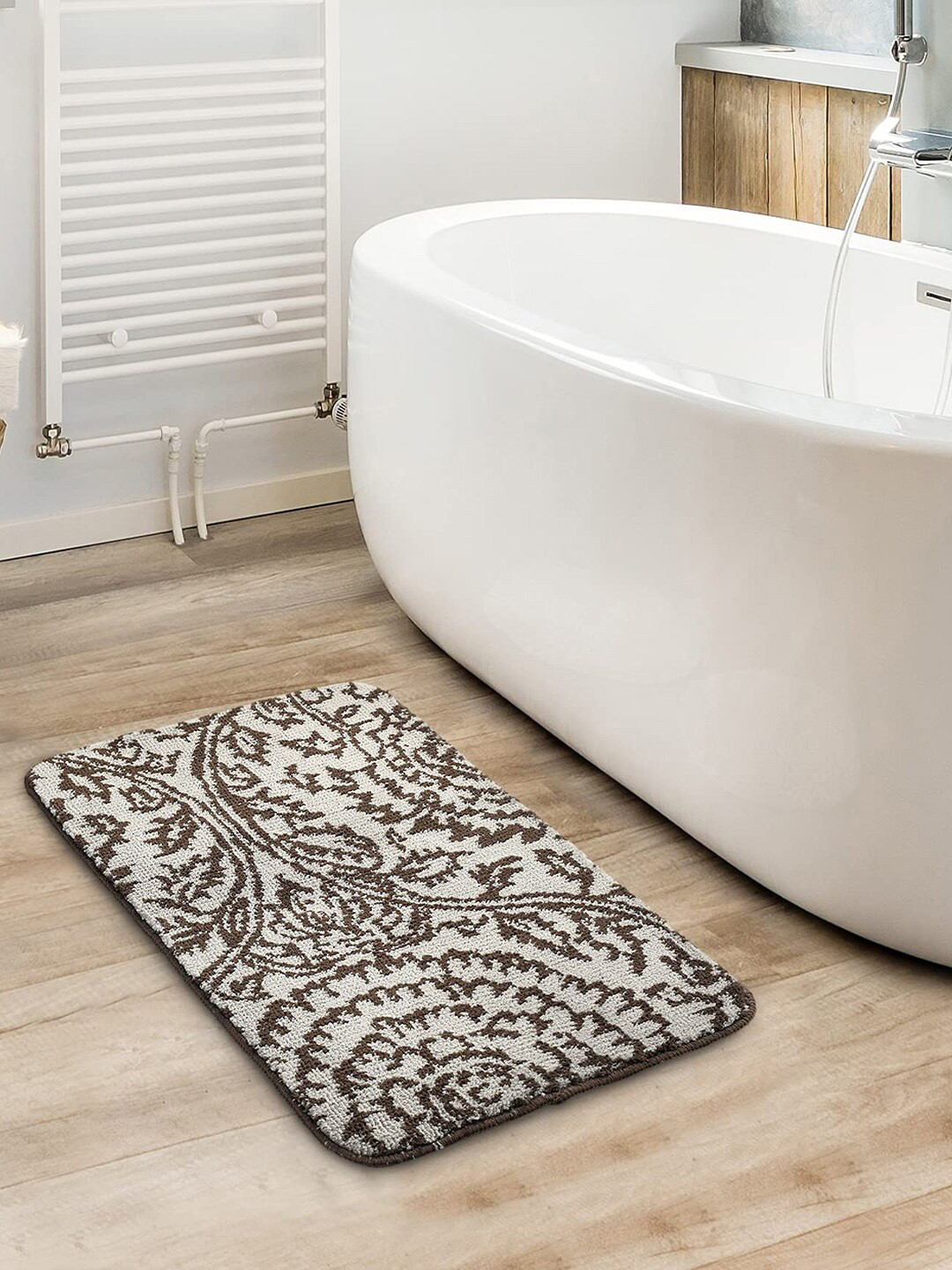 Saral Home Grey Floral Printed Bath Rugs