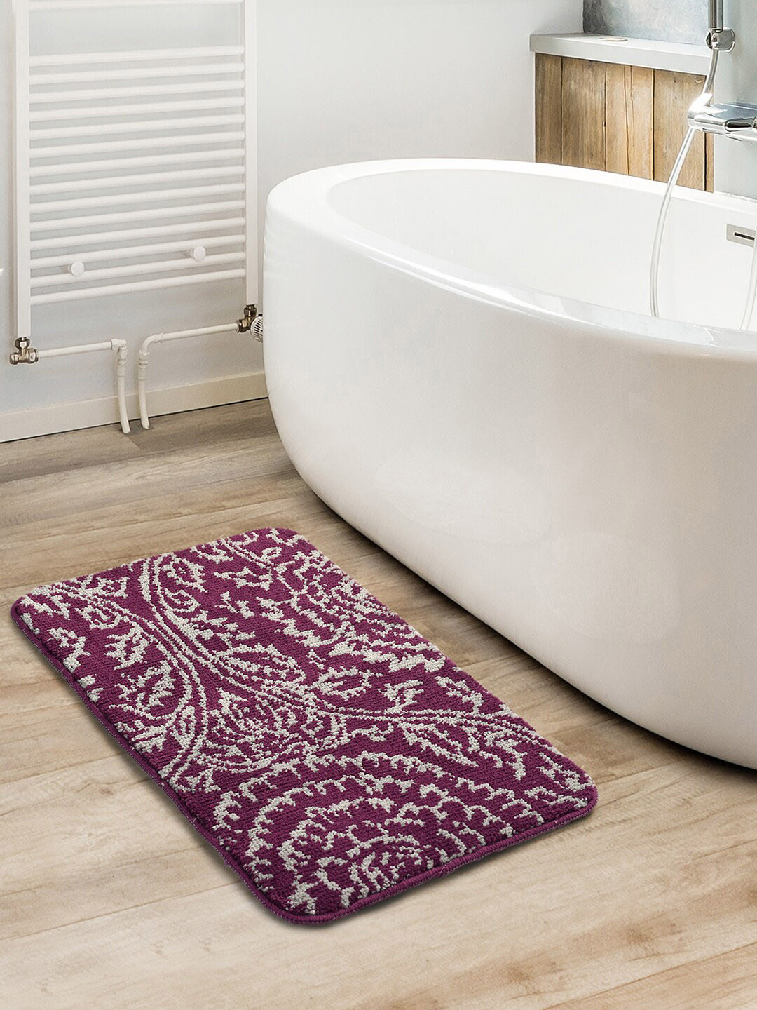 Saral Home Purple & White Printed ICO Super Soft 210 GSM Bath Rug