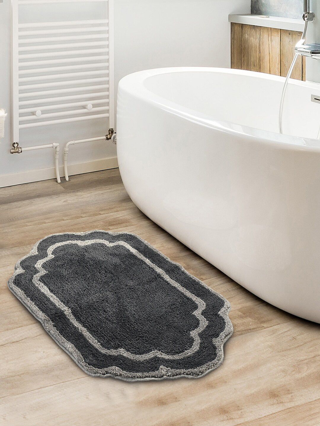 Saral Home Grey Patterned 210 GSM Rectangular Bath Rug