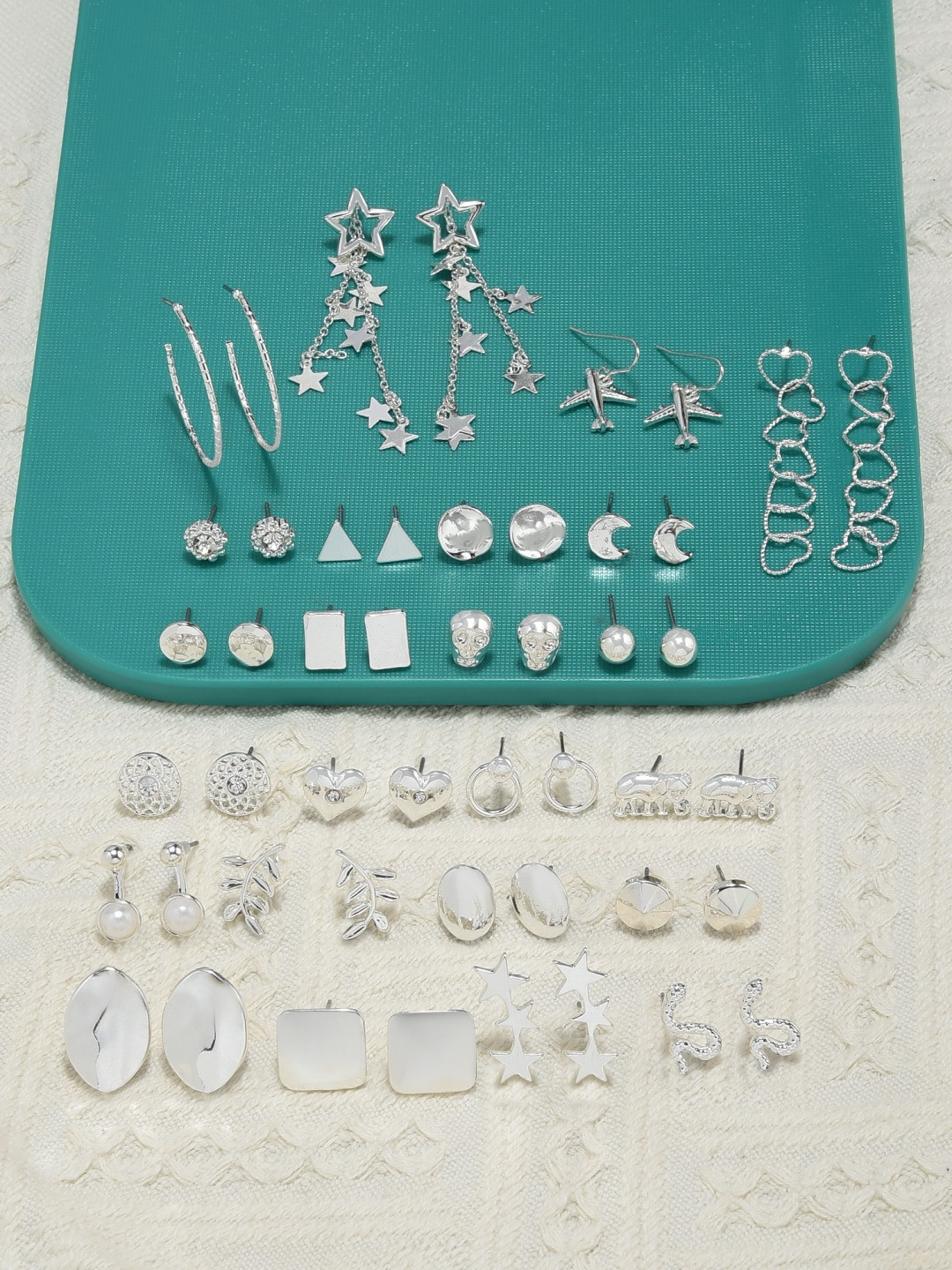 AMI Set of 24 Silver-Toned Contemporary Stud & Drop Earrings