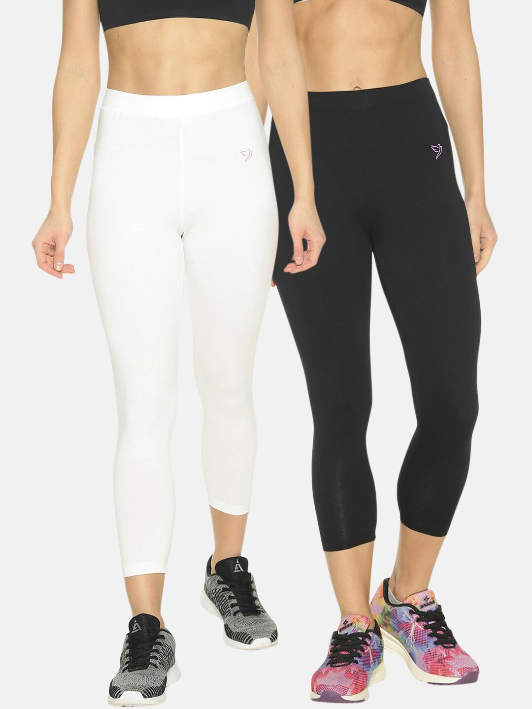 TWIN BIRDS Pack of 2 Women Solid Skinny Fit Three-Fourth Stretch Cotton Capri Legging