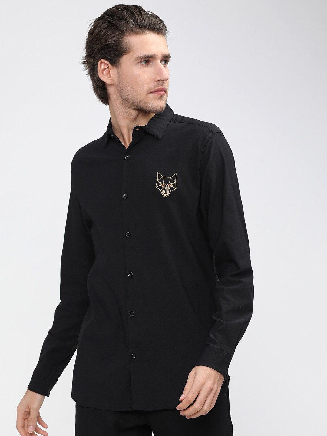 HIGHLANDER Men Black Slim Fit Casual Shirt