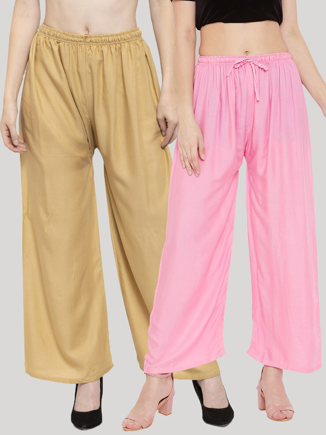 Clora Creation Women Tan & Pink Set Of 2 Knitted Ethnic Palazzos
