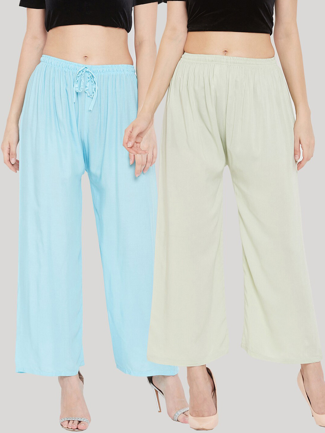 Clora Creation Set Of 2 Women Grey & Turquoise Blue  Knitted Palazzos