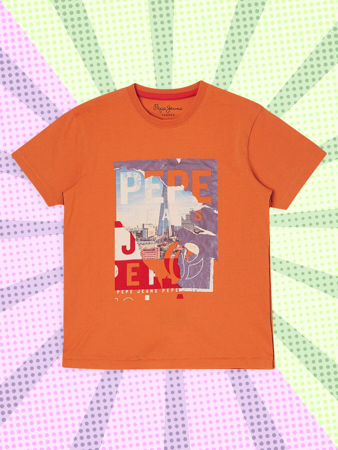 Pepe Jeans Boys Orange Printed Applique T-shirt