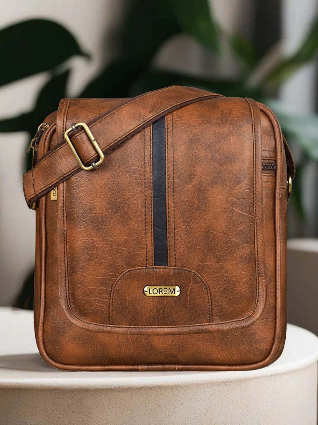 LOREM Tan Structured Sling Bag