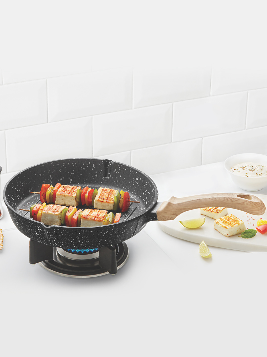 BOROSIL Black Non-Stick Aluminium Grill Fry Pan