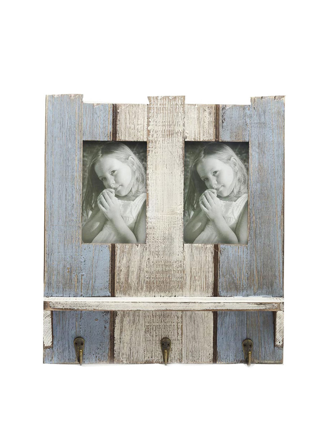 Aapno Rajasthan Blue Wooden Blue Photo Frame with Key Hooks