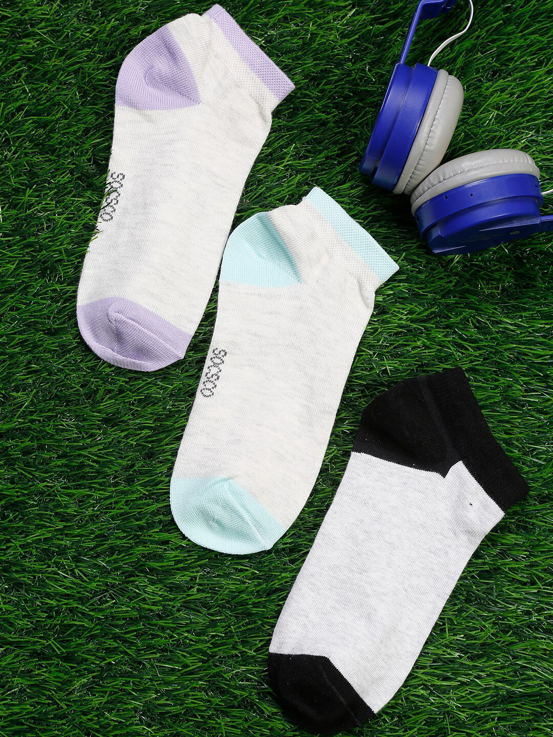 MUTAQINOTI Women Pack Of 3 Purple & Black Ankle Length Sports Antimicrobial Socks