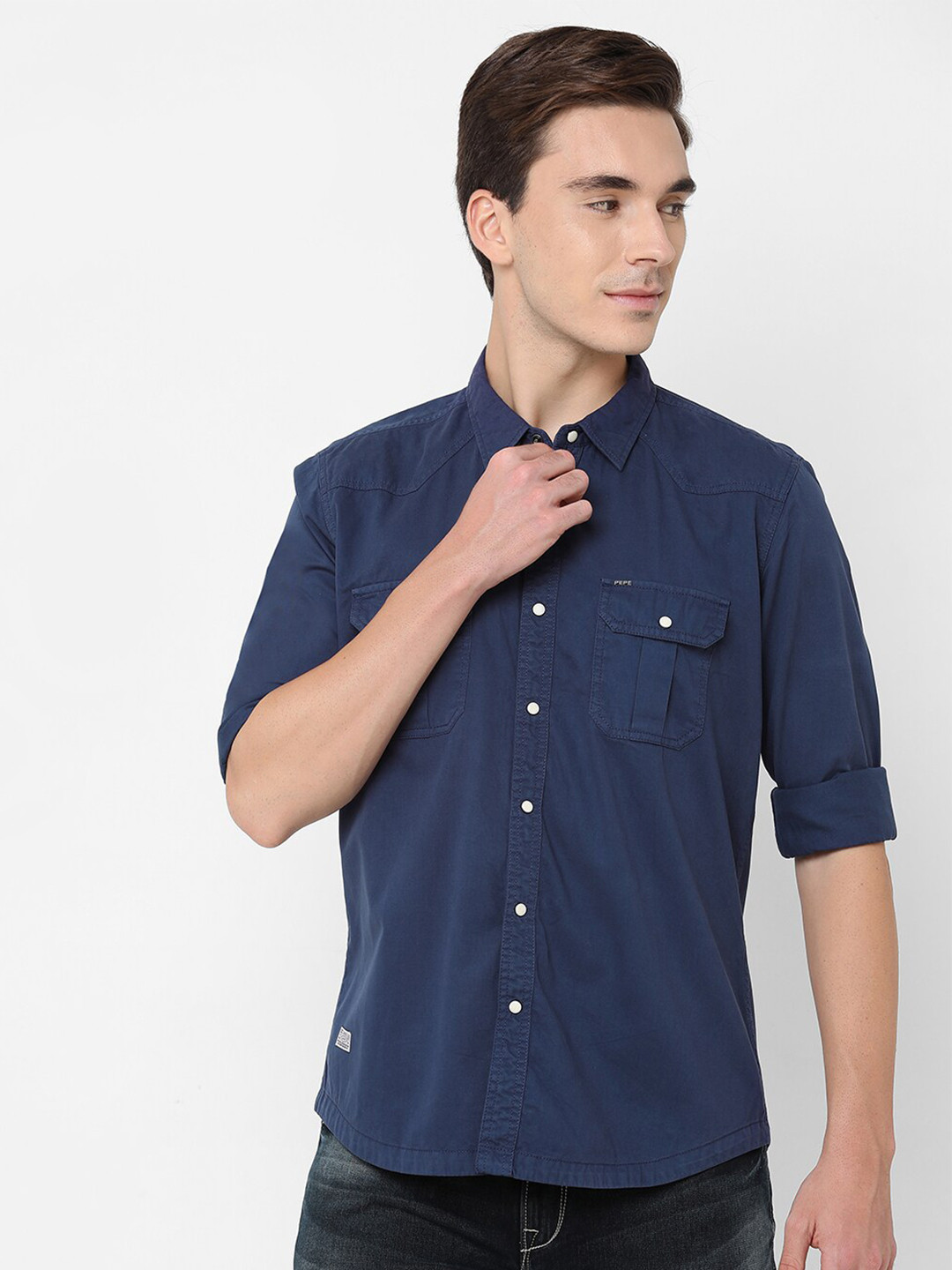 Pepe Jeans Men Navy Blue Casual Shirt