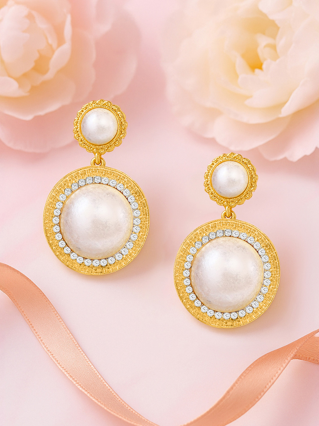 Rubans Voguish 18K Gold-Plated Oversized Pearl Studded Statement Earrings