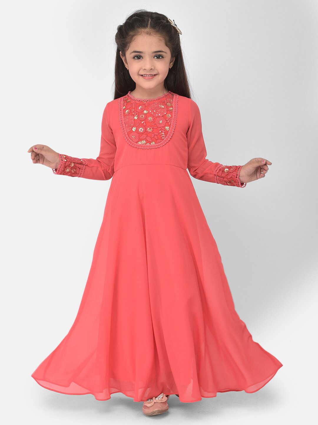 Eavan Coral Georgette Maxi Dress