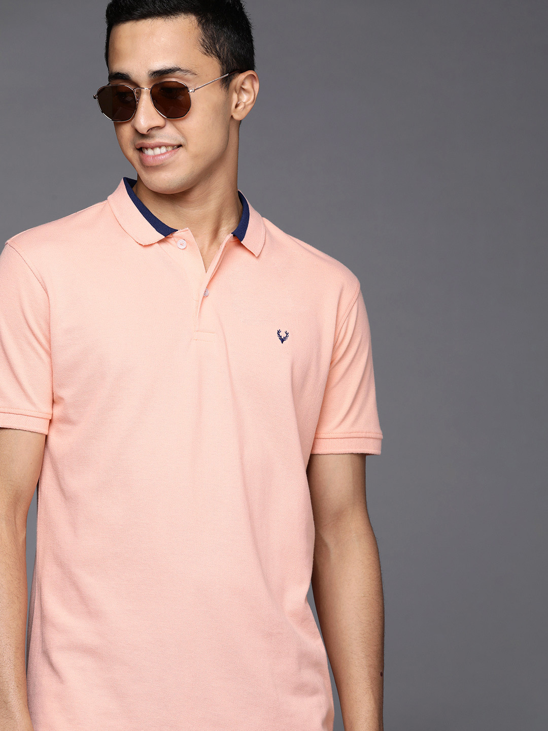 Allen Solly Men Peach-Coloured Solid Polo Collar T-shirt