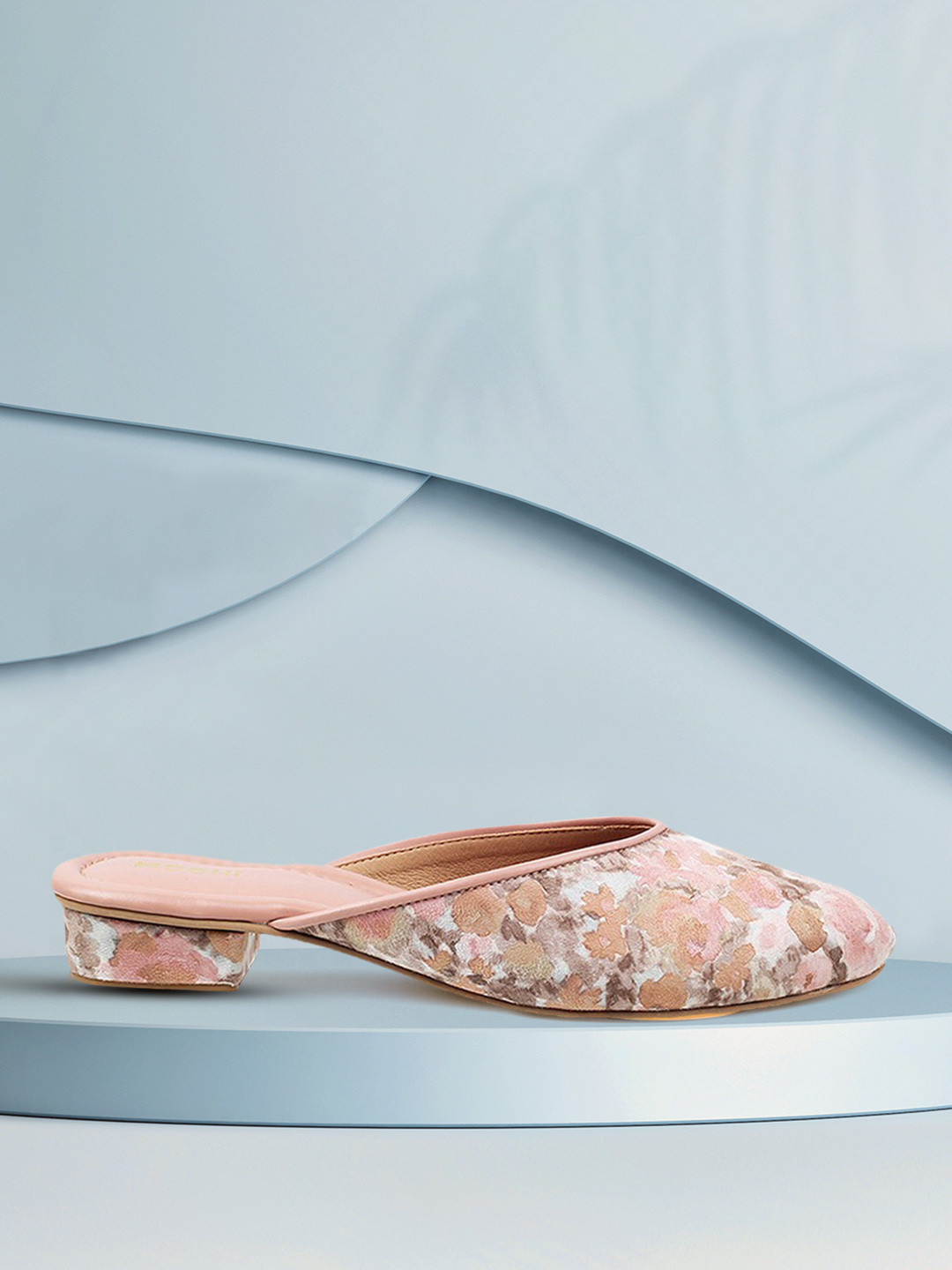 Mochi Peach-Coloured Printed Block Mules