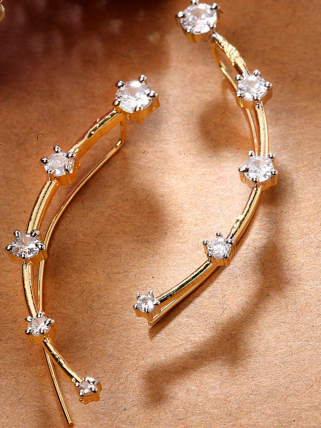 ZENEME White Gold Plated Contemporary Ear Cuff Earrings