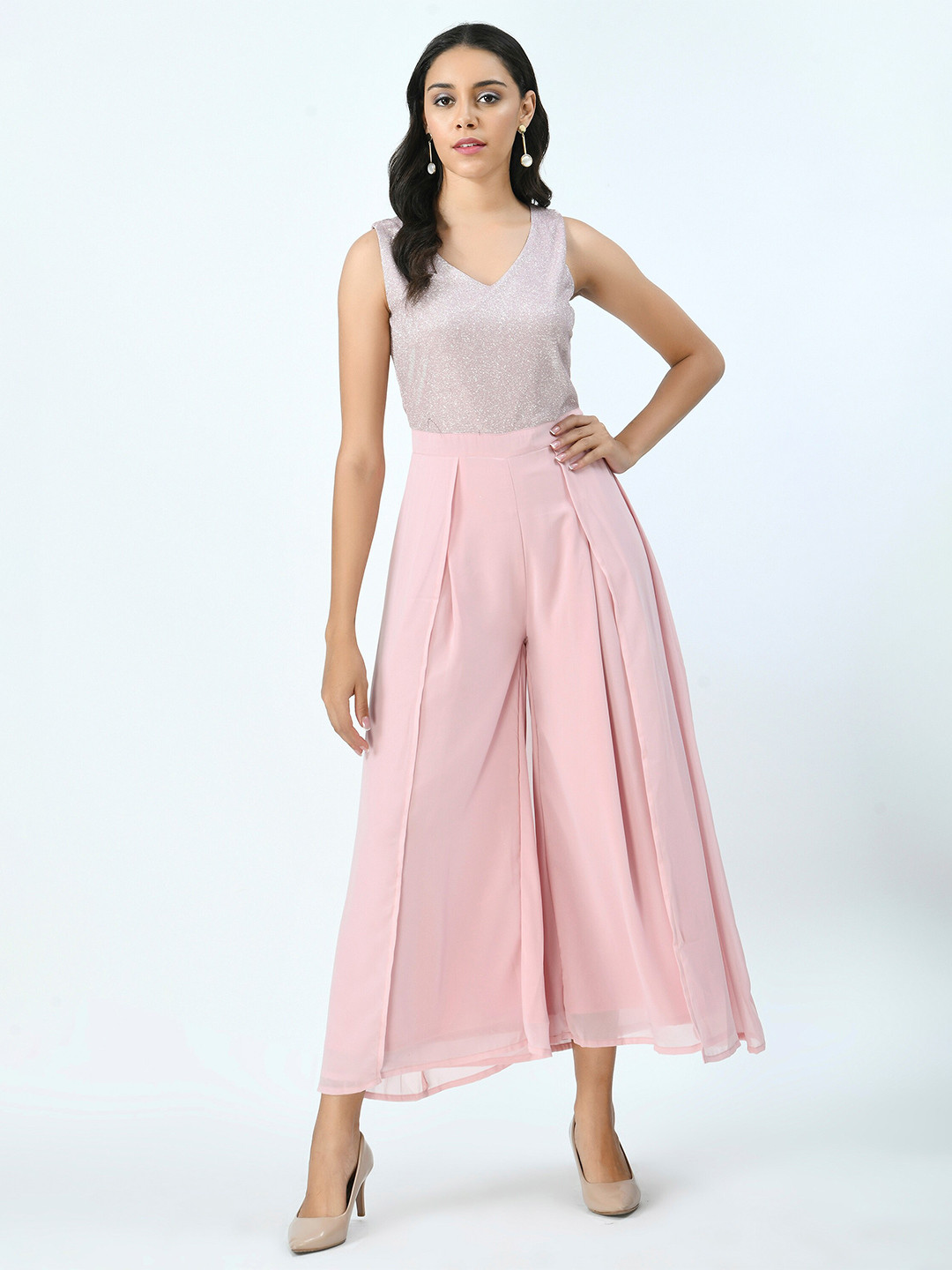 V&M Pink & Silver-Toned Shimmer Basic Jumpsuit