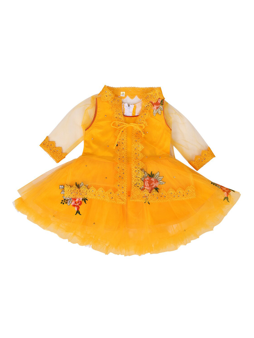 Wish Karo Yellow Floral Net Dress