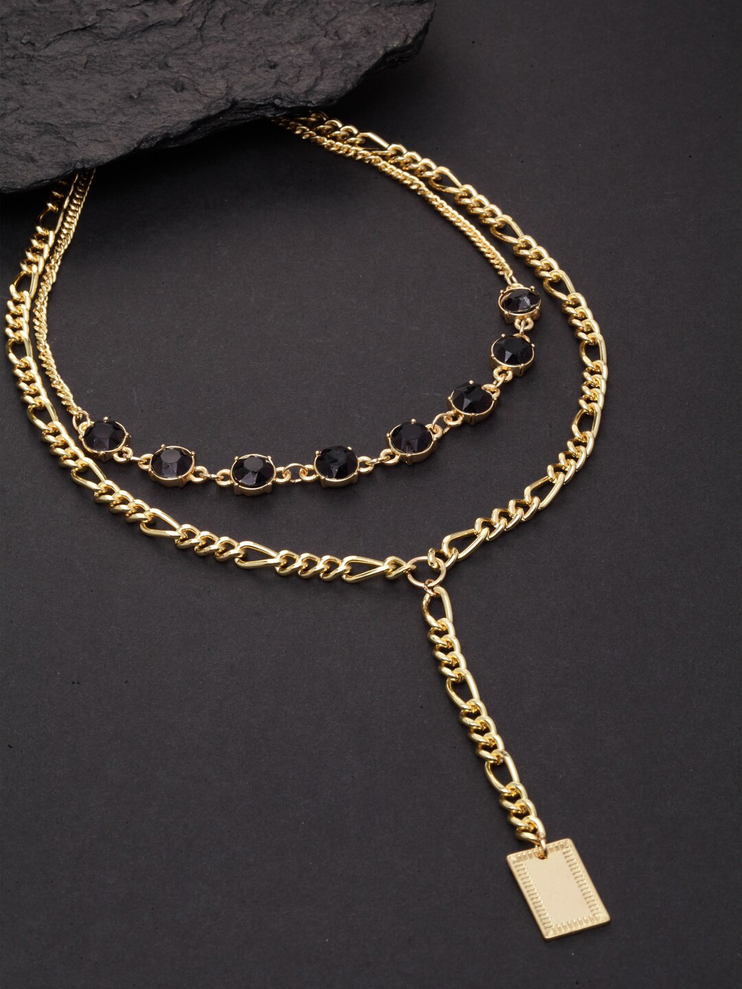 VOGUE PANASH Gold-Toned & Black Gold-Plated Layered Necklace