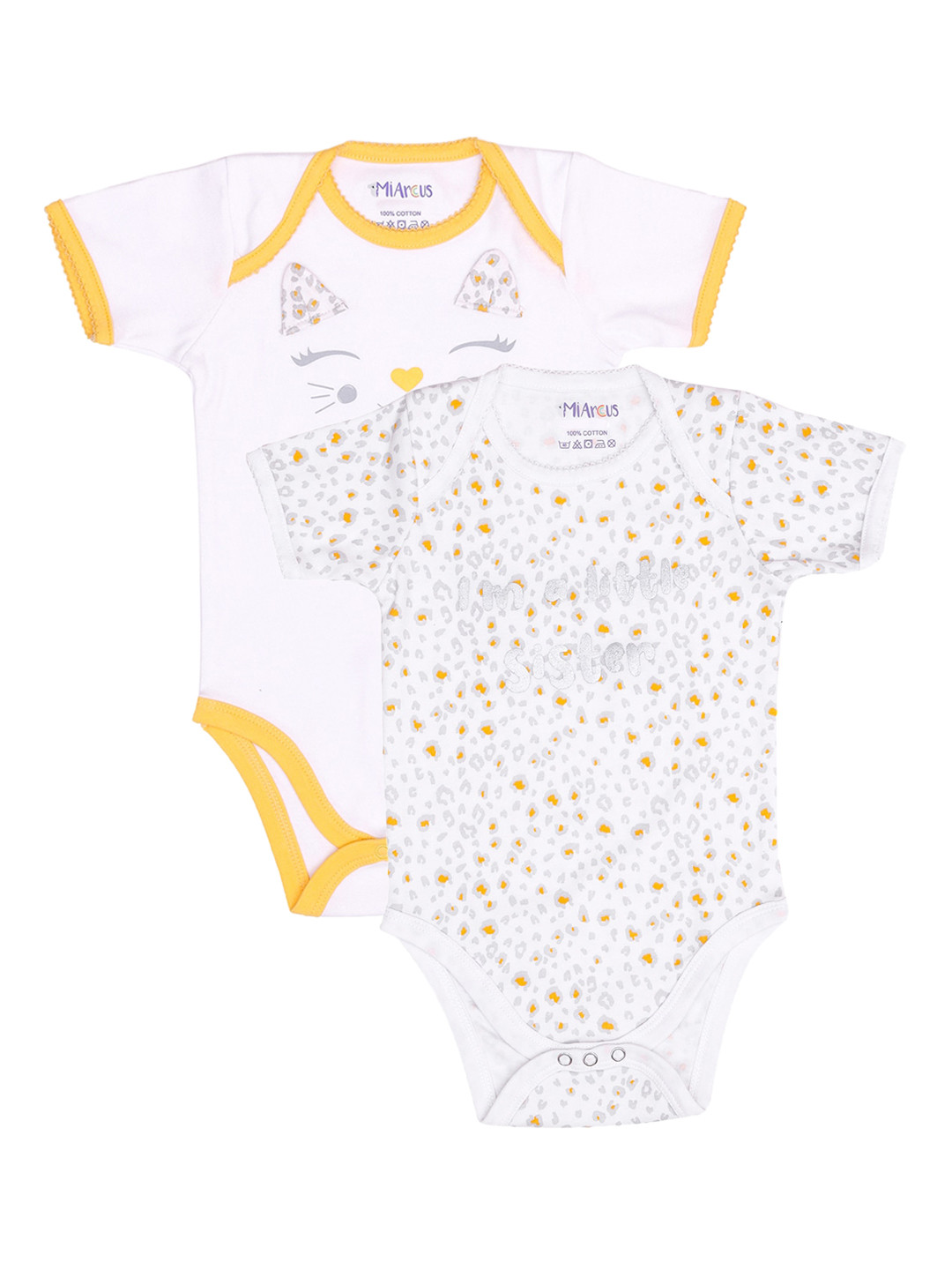 MiArcus Kids White Pack Of 2 Tiny Tog Bodysuits
