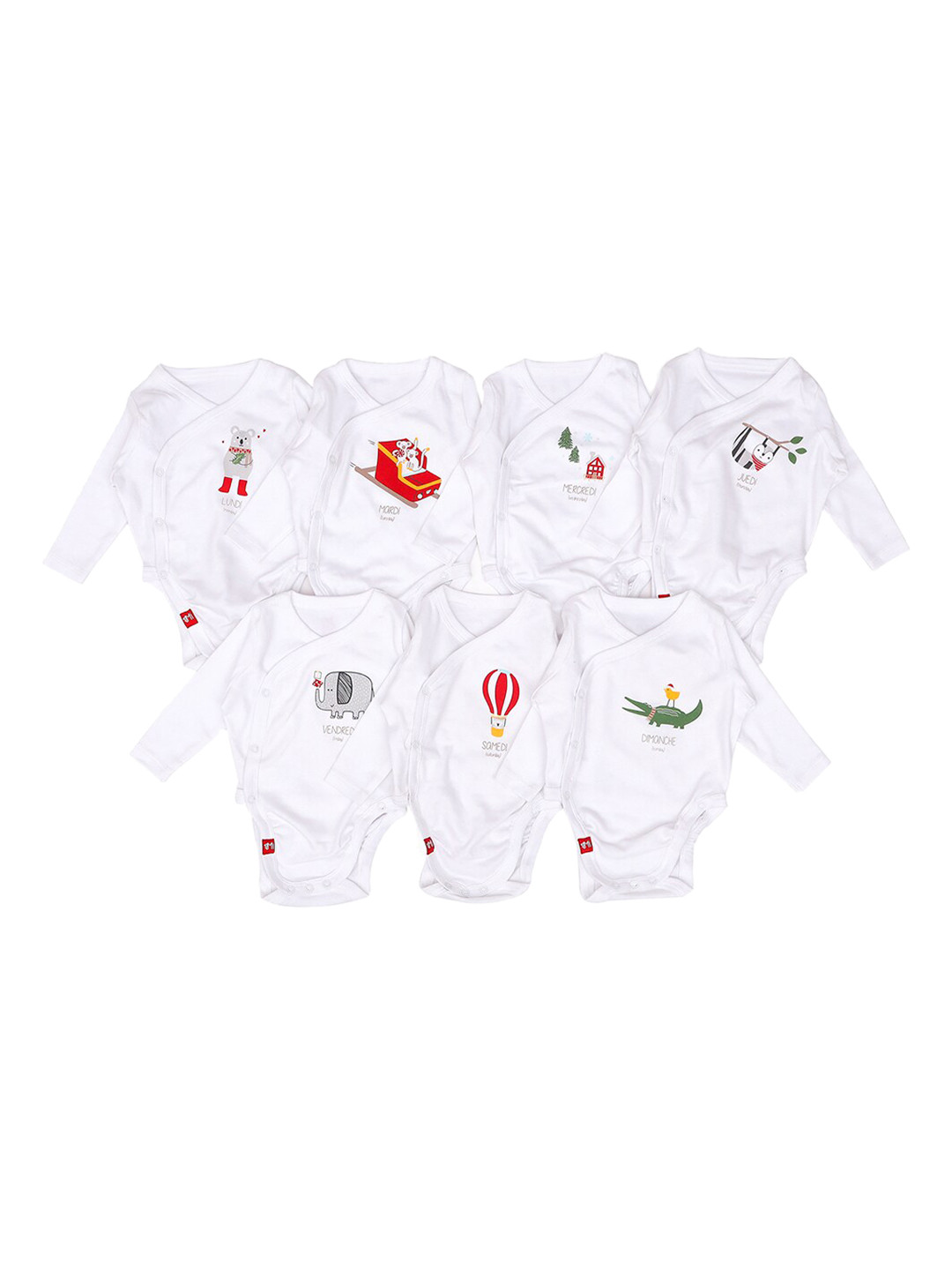 MiArcus Infants Multicoloured Pack of 7 Printed Cotton Bodysuit