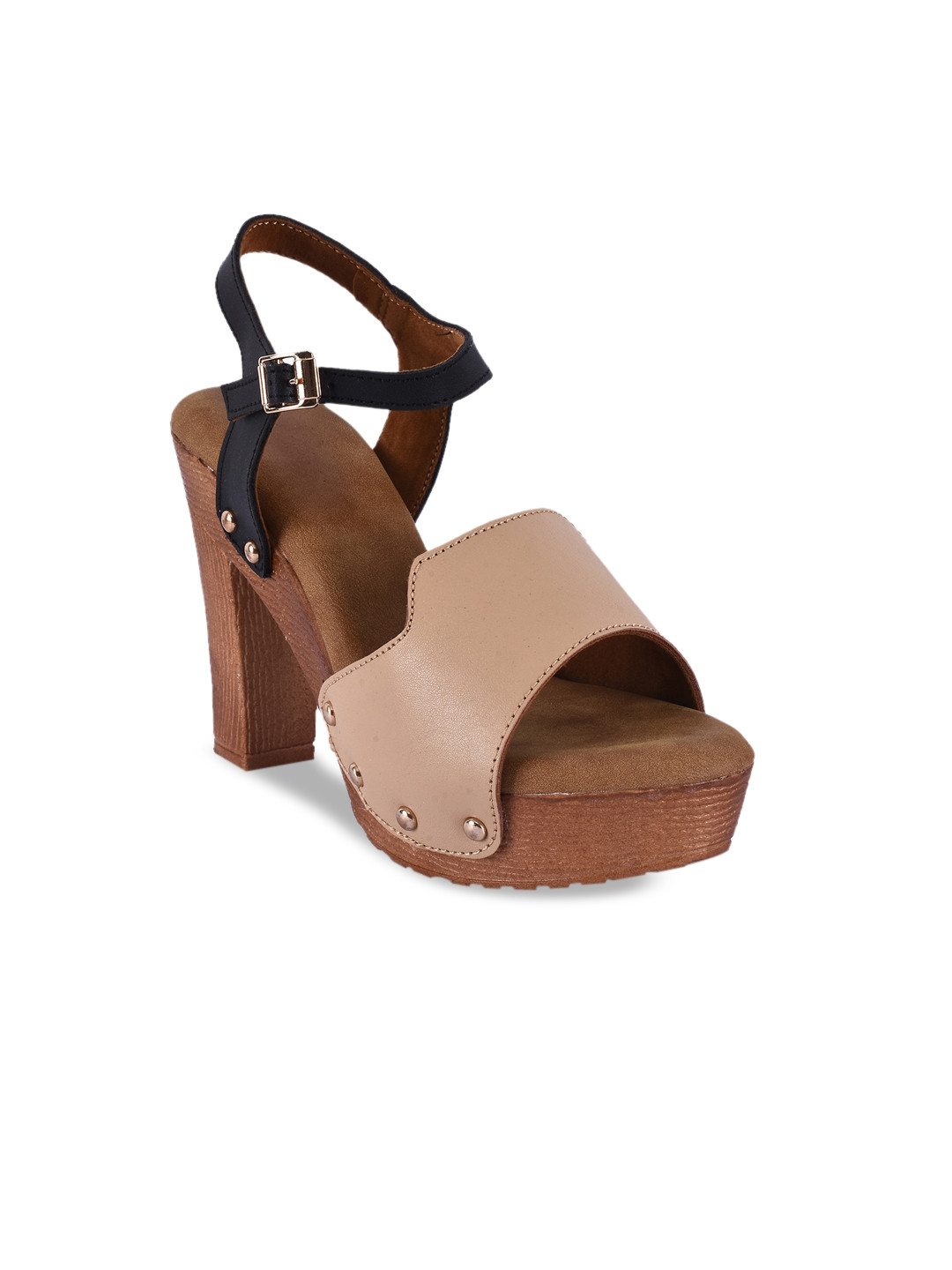BuckleUp Tan & Black Platform Sandals