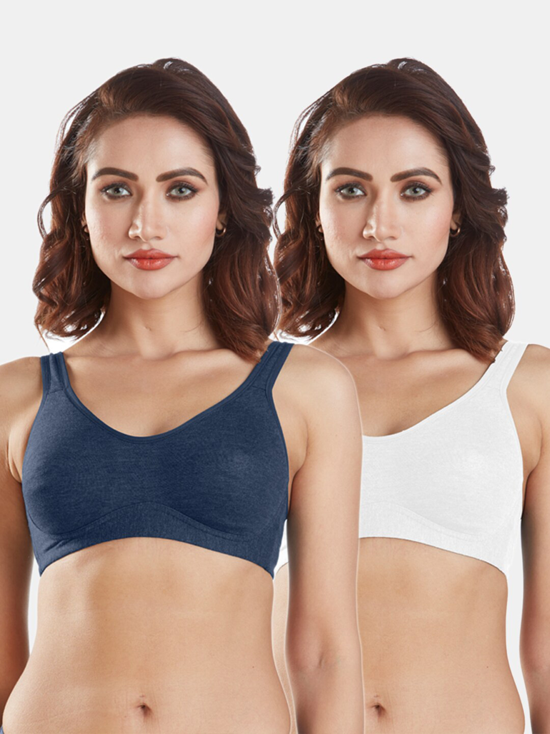Sonari Pack Of 2 Blue & White Double Layer Bra